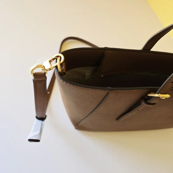 Tory Burch Emerson Top Zip Tote Moose Brown Saffiano Leather Crossbody Bag - Picture 9 of 16